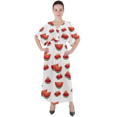 Summer Watermelon Pattern V-neck Boho Style Maxi Dress