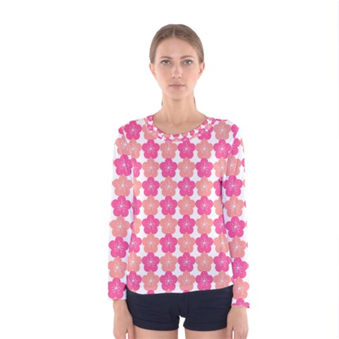 Sakura Flower Pattern Women s Long Sleeve Tee by Pakrebo