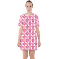 Sakura Flower Pattern Sixties Short Sleeve Mini Dress