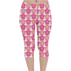 Sakura Flower Pattern Velvet Capri Leggings 