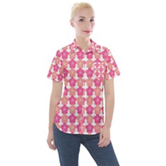 Sakura Flower Pattern Women s Short Sleeve Pocket Shirt