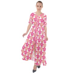 Sakura Flower Pattern Waist Tie Boho Maxi Dress