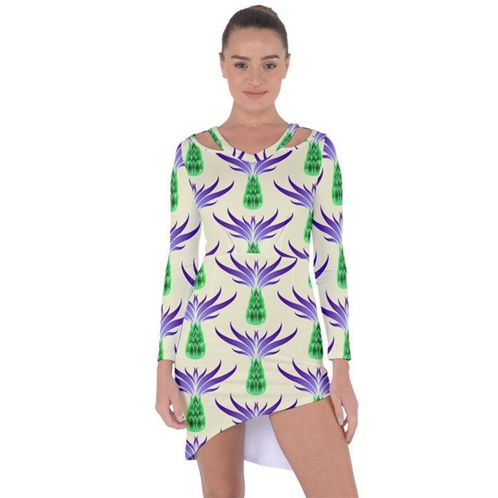 Thistles Purple Flora Flowering Asymmetric Cut-Out Shift Dress