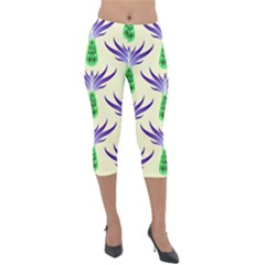 Thistles Purple Flora Flowering Lightweight Velour Capri Leggings  by Pakrebo