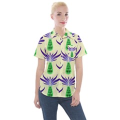 Thistles Purple Flora Flowering Women s Short Sleeve Pocket Shirt