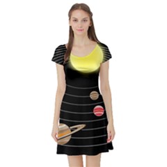 Solar System Planets Sun Space Short Sleeve Skater Dress by Pakrebo