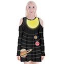 Solar System Planets Sun Space Velvet Long Sleeve Shoulder Cutout Dress View1