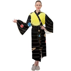 Solar System Planets Sun Space Maxi Tie Front Velour Kimono by Pakrebo