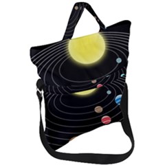 Solar System Planets Sun Space Fold Over Handle Tote Bag by Pakrebo