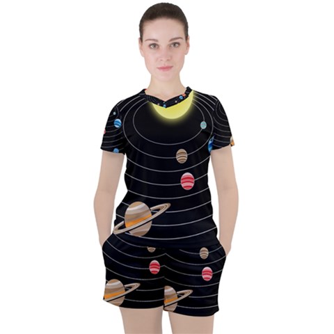 Solar System Planets Sun Space Women s Tee And Shorts Set by Pakrebo