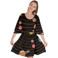 Solar System Planets Sun Space Velour Kimono Dress by Pakrebo