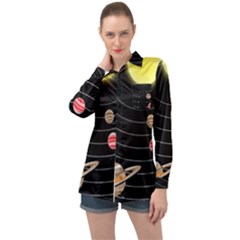 Solar System Planets Sun Space Long Sleeve Satin Shirt