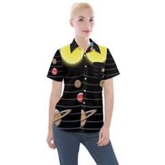 Solar System Planets Sun Space Women s Short Sleeve Pocket Shirt