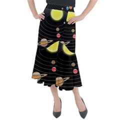 Solar System Planets Sun Space Midi Mermaid Skirt