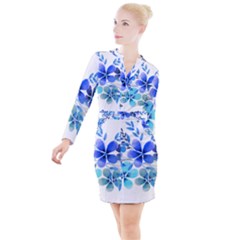 Watercolour Flowers Watercolor Button Long Sleeve Dress by Pakrebo