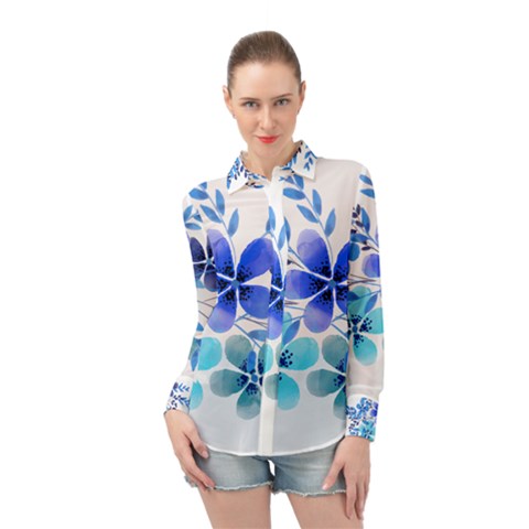 Watercolour Flowers Watercolor Long Sleeve Chiffon Shirt by Pakrebo