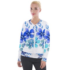 Watercolour Flowers Watercolor Velour Zip Up Jacket by Pakrebo