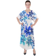 Watercolour Flowers Watercolor V-neck Boho Style Maxi Dress