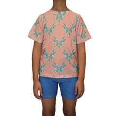 Turquoise Dragonfly Insect Paper Kids  Short Sleeve Swimwear by Pakrebo