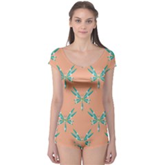 Turquoise Dragonfly Insect Paper Boyleg Leotard  by Pakrebo