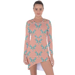 Turquoise Dragonfly Insect Paper Asymmetric Cut-out Shift Dress by Pakrebo