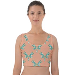 Turquoise Dragonfly Insect Paper Velvet Crop Top by Pakrebo