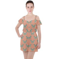 Turquoise Dragonfly Insect Paper Ruffle Cut Out Chiffon Playsuit by Pakrebo