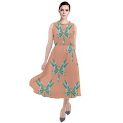 Turquoise Dragonfly Insect Paper Round Neck Boho Dress