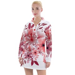 Watercolour Flowers Red Watercolor Women s Long Sleeve Casual Dress