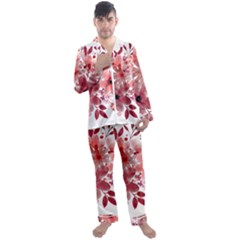 Watercolour Flowers Red Watercolor Men s Satin Pajamas Long Pants Set by Pakrebo