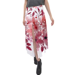 Watercolour Flowers Red Watercolor Velour Split Maxi Skirt