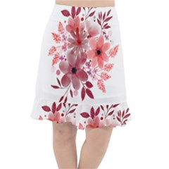 Watercolour Flowers Red Watercolor Fishtail Chiffon Skirt