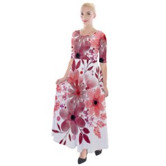 Watercolour Flowers Red Watercolor Half Sleeves Maxi Dress