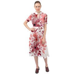 Watercolour Flowers Red Watercolor Keyhole Neckline Chiffon Dress