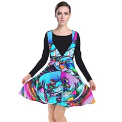 Abstract Flower Painting Plunge Pinafore Dress by Pakrebo