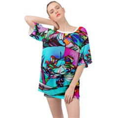 Abstract Flower Painting Oversized Chiffon Top