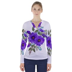 Watercolour Flowers Spring Floral V-neck Long Sleeve Top by Pakrebo