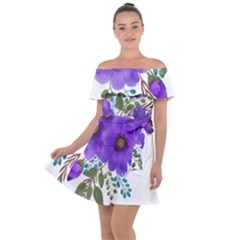 Watercolour Flowers Spring Floral Off Shoulder Velour Dress by Pakrebo