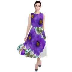 Watercolour Flowers Spring Floral Round Neck Boho Dress