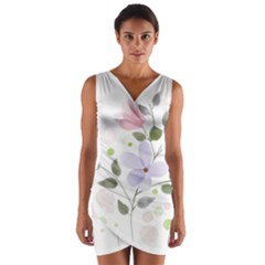 Spring Watercolour Flowers Wrap Front Bodycon Dress