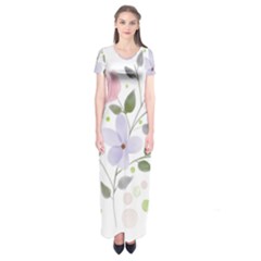 Spring Watercolour Flowers Short Sleeve Maxi Dress by Pakrebo