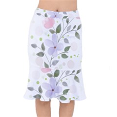 Spring Watercolour Flowers Short Mermaid Skirt by Pakrebo