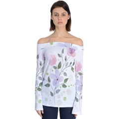 Spring Watercolour Flowers Off Shoulder Long Sleeve Top