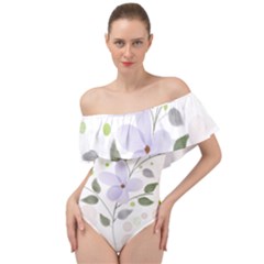 Spring Watercolour Flowers Off Shoulder Velour Bodysuit 