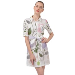 Spring Watercolour Flowers Belted Shirt Dress