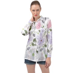 Spring Watercolour Flowers Long Sleeve Satin Shirt