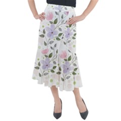 Spring Watercolour Flowers Midi Mermaid Skirt by Pakrebo