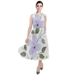 Spring Watercolour Flowers Round Neck Boho Dress