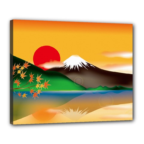 Mount Fuji Japan Lake Sun Sunset Canvas 20  X 16  (stretched) by Pakrebo