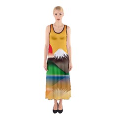 Mount Fuji Japan Lake Sun Sunset Sleeveless Maxi Dress by Pakrebo